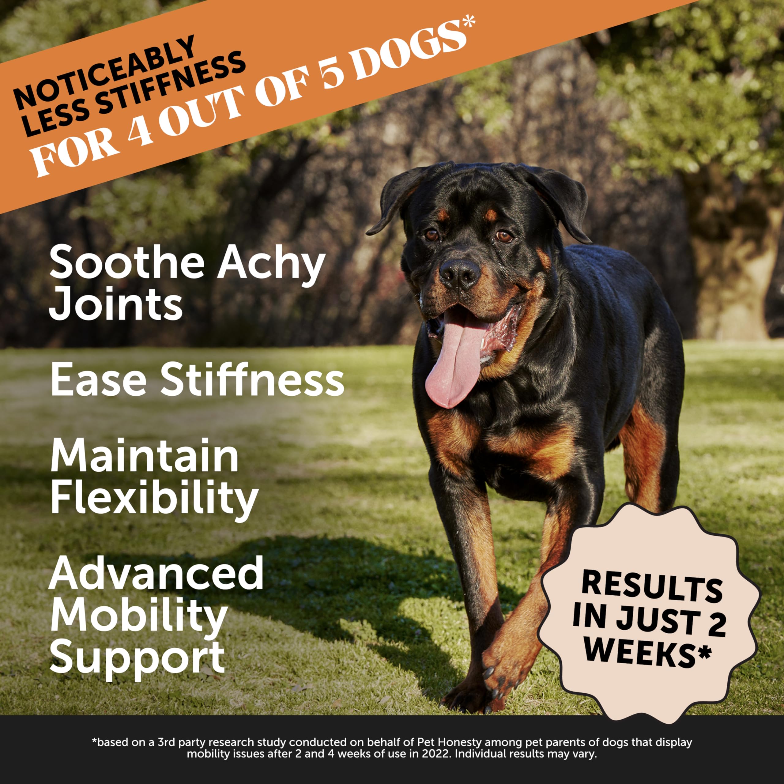 Pet Honesty hip joint health dog chews closeup showcases palatable joint-support chews