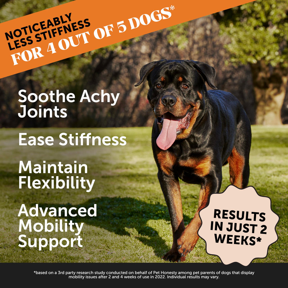 Pet Honesty hip joint health dog chews closeup showcases palatable joint-support chews