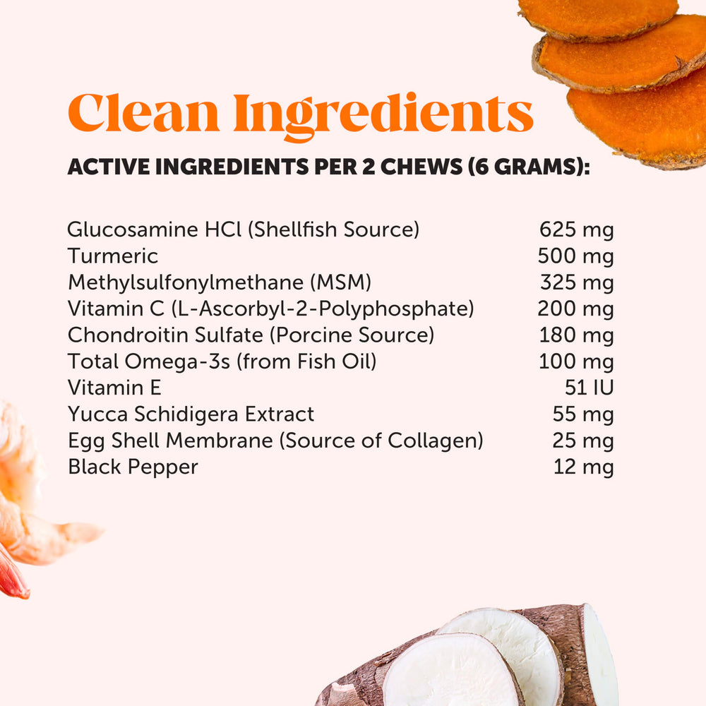 Pet Honesty hip joint chew scene in kitchen shows convenient daily supplement.