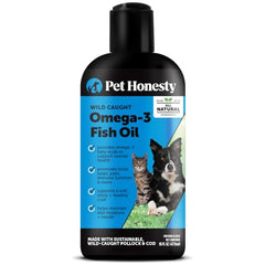 Pet Honesty Omega-3 Fish Oil bottle boosts coat health and overall wellness