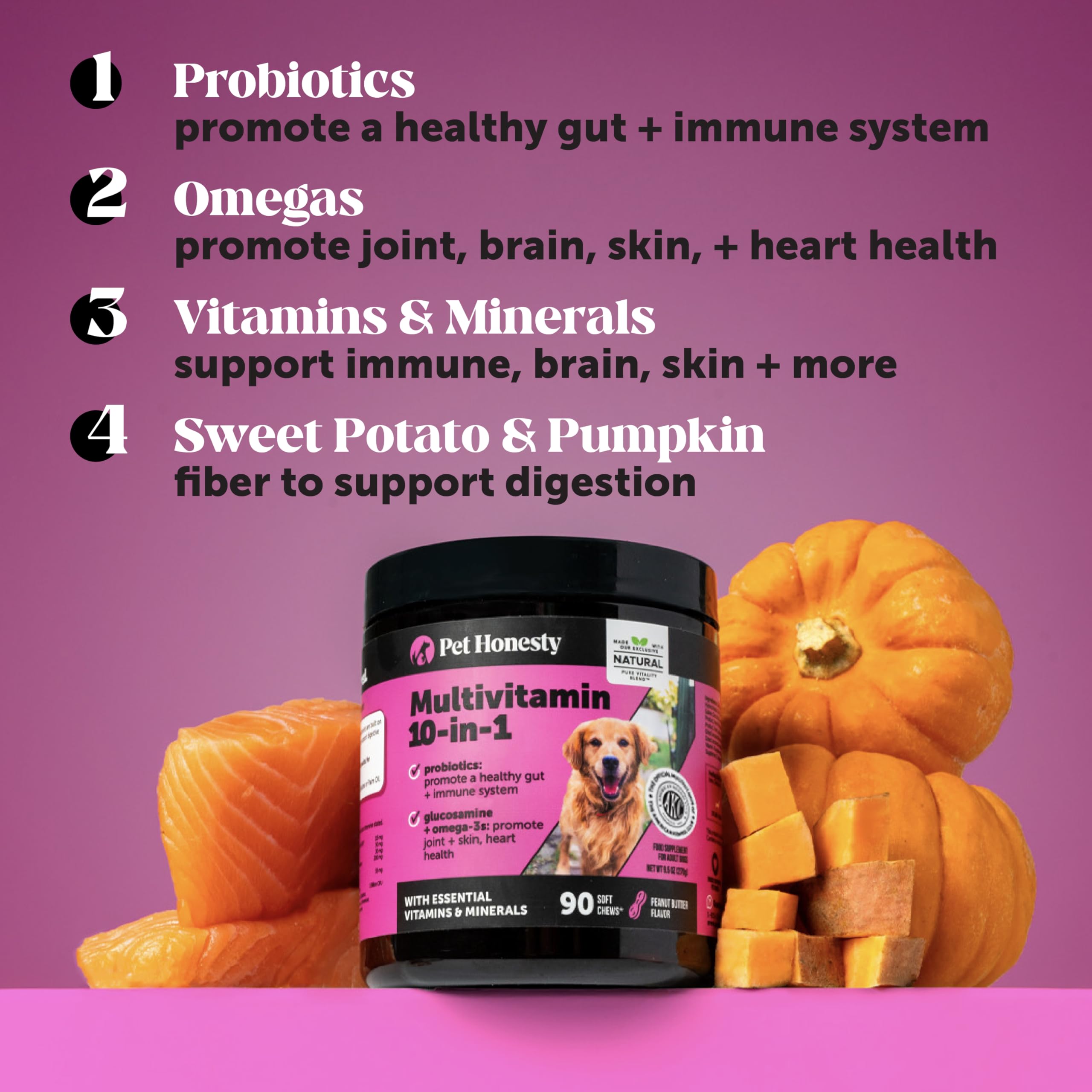 Pet Honesty probiotics pouch promotes healthy digestion and nutrient absorption in dogs.