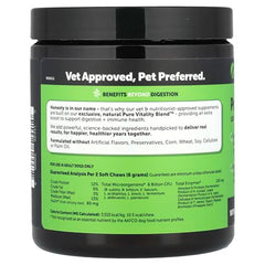 Pet Honesty probiotics for dogs bottle showing easy daily dosing for gut health.