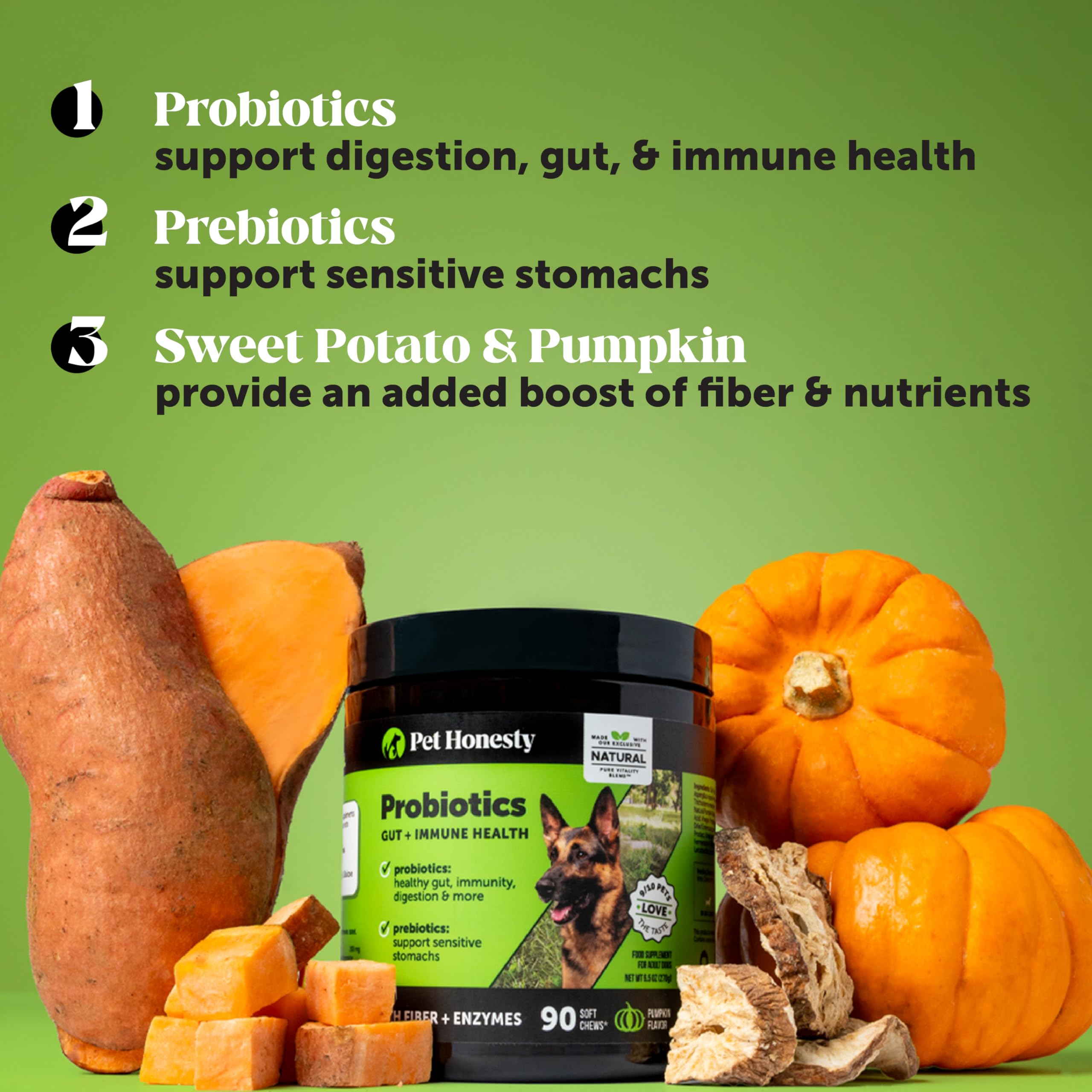 Pet Honesty probiotic formula supports dogs' itchy ears comfort