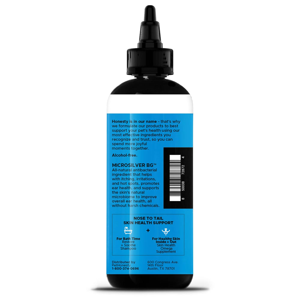 Pet Honesty Restore + Soothe ear cleaner USA-made packaging for safety.