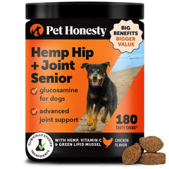 Pet Honesty Senior Hemp Hip & Joint Chicken Chews pack supports mobility with premium ingredients.