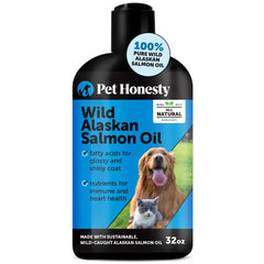 Pet Honesty Wild Alaskan Salmon Oil bottle for daily omega-3 support and taste.