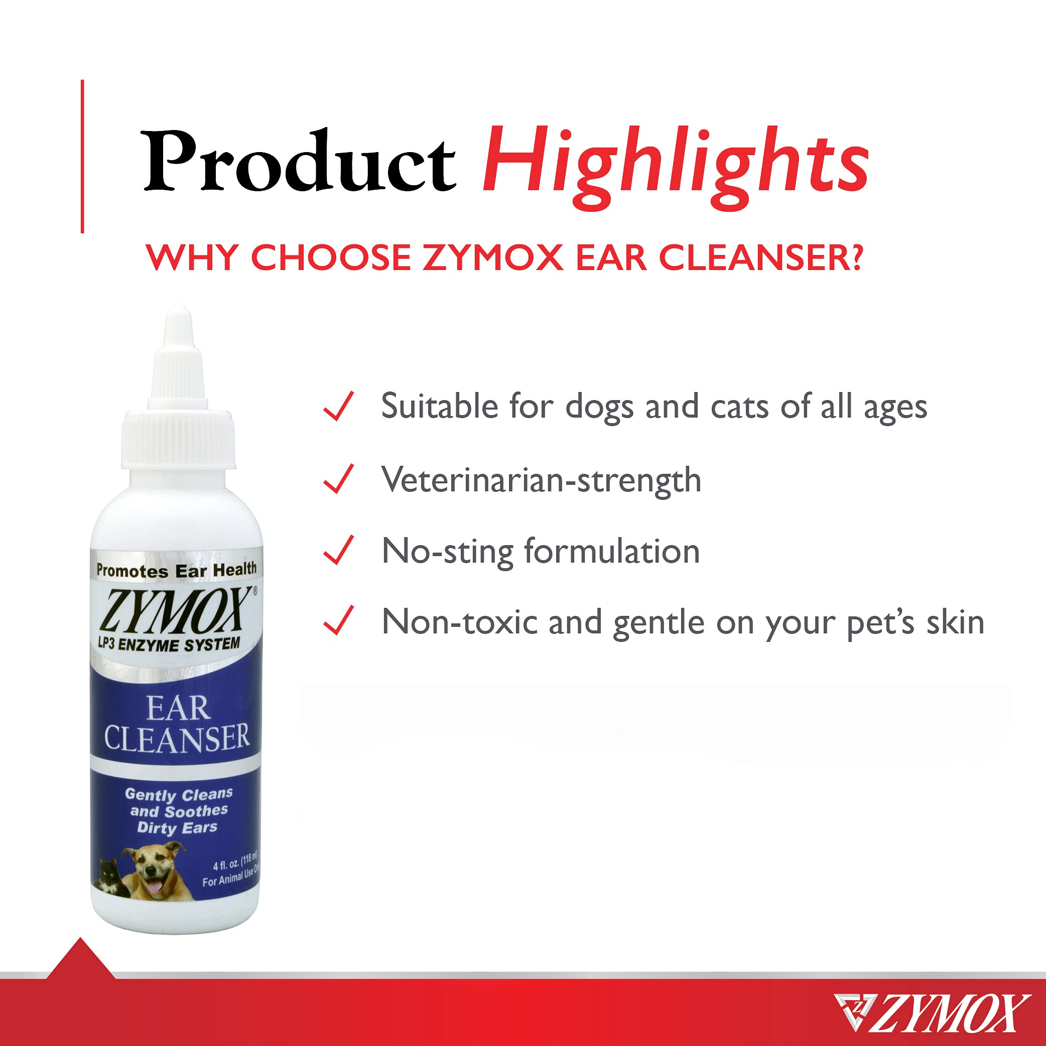 Zymox ear cleanser label close-up highlighting bio-active enzymes.