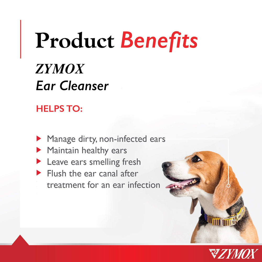 Pet King Brands Zymox ear cleanser being poured for gentle use.