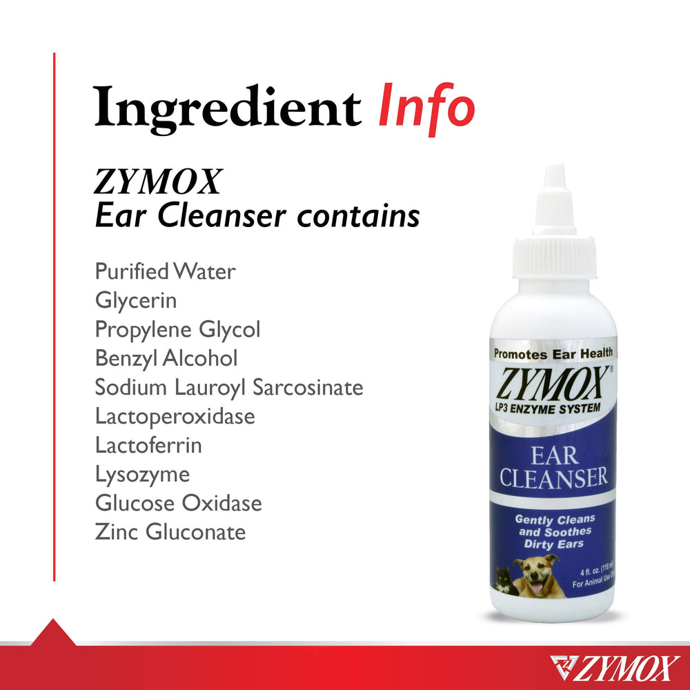 Pet King Brands Zymox ear cleanser applied to a dog's ear.