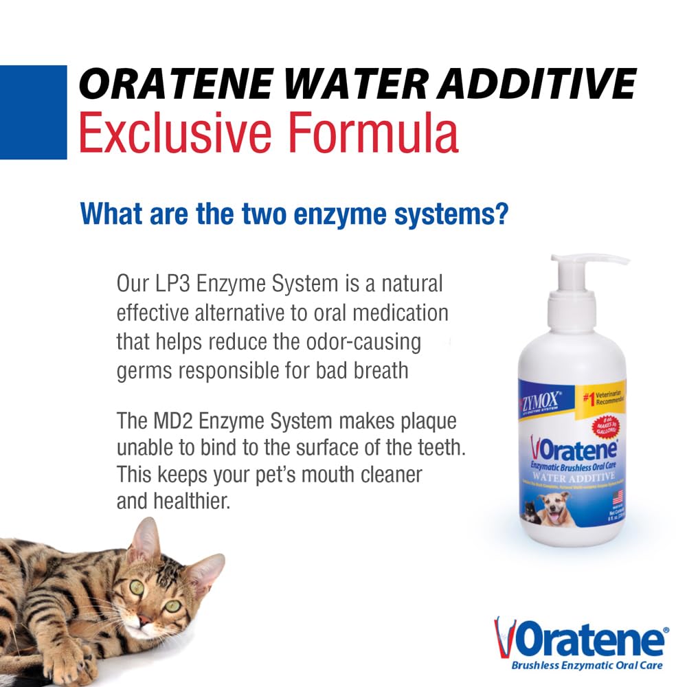 ZYMOX bottle beside water bowl in a home setting for easy use.