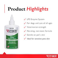 Pet King Brands Zymox Otic enzyme LP3 label highlights powerful formula.