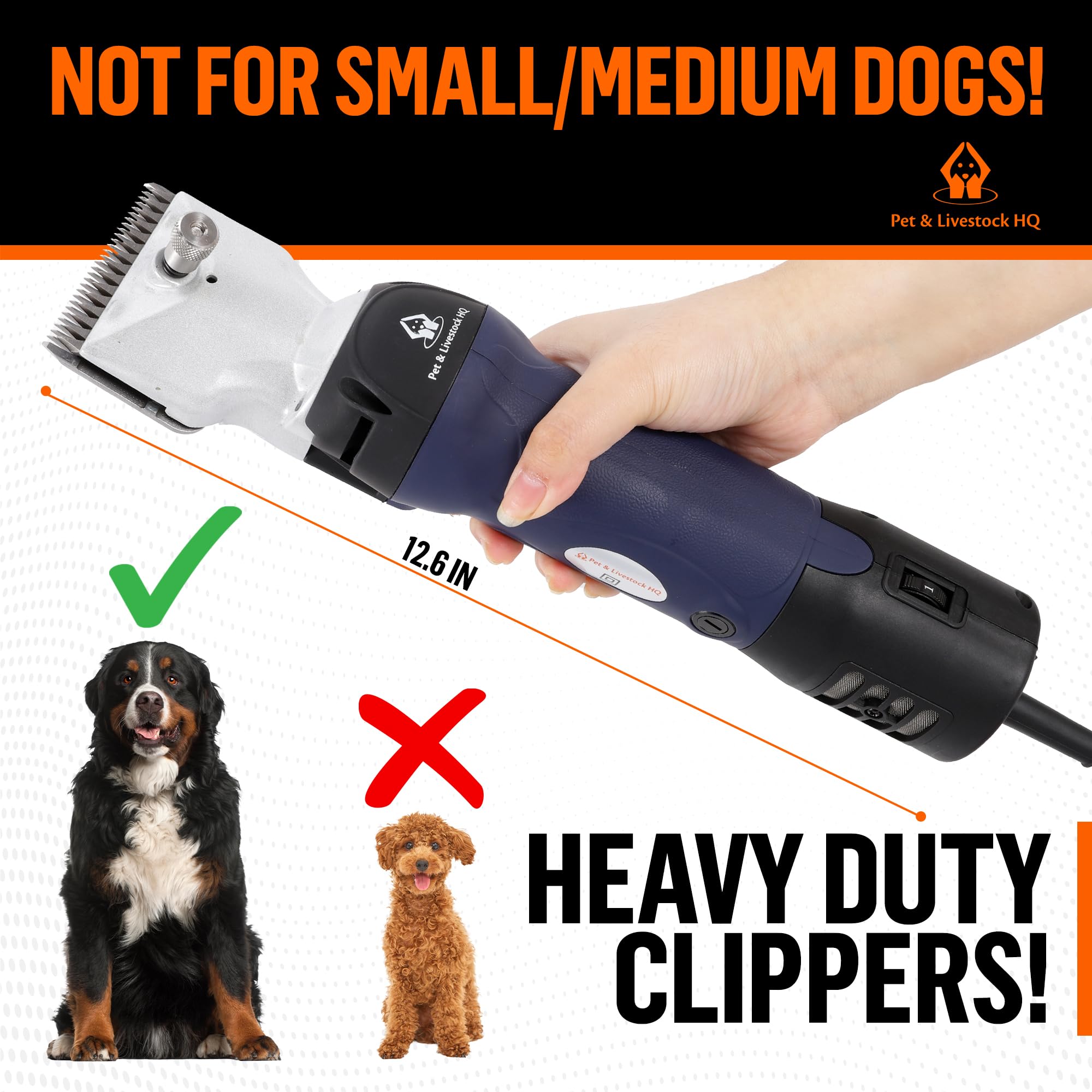 Pet & Livestock HQ heavy-duty clippers with 380W motor power through fur