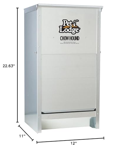 Pet Lodge Automatic Dog Feeder with magnetized door and angled chute for controlled feeding.
