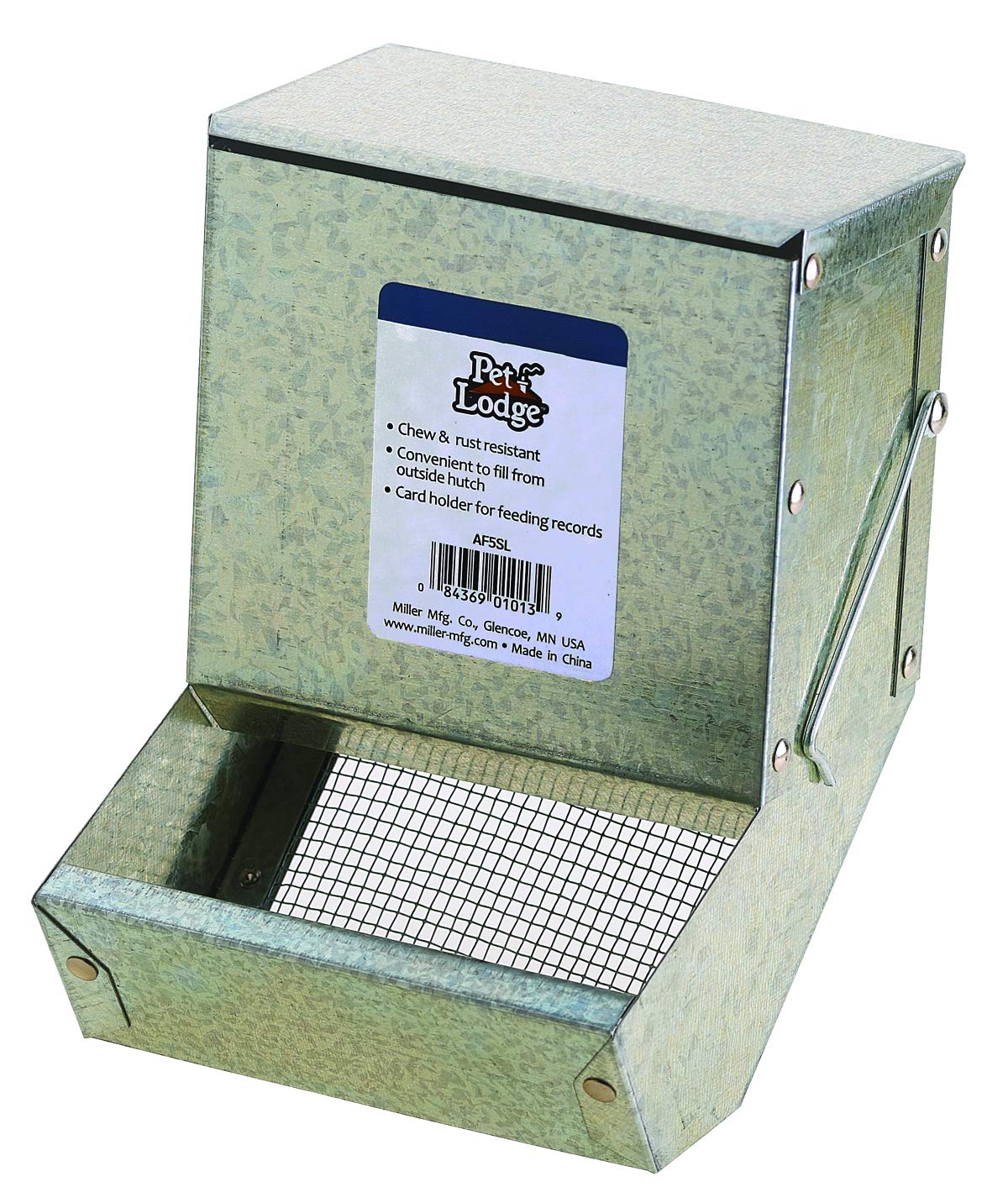 Pet Lodge steel small animal feeder with lid and sifter provides tidy, long-lasting feeding.