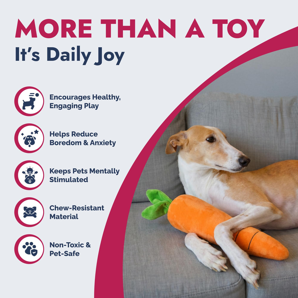 Pet Lou durable carrot plush toy for moderate chewers and long-lasting play