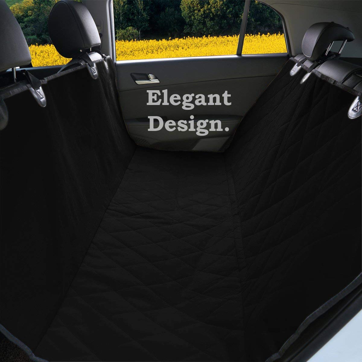 Pet Magasin bench seat cover hammock style shields back of front seats and back seats.