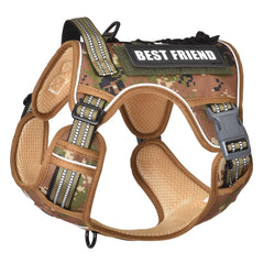 PET MARVEL Tactical Dog Harness camouflage front view emphasizes secure fit for large breeds.