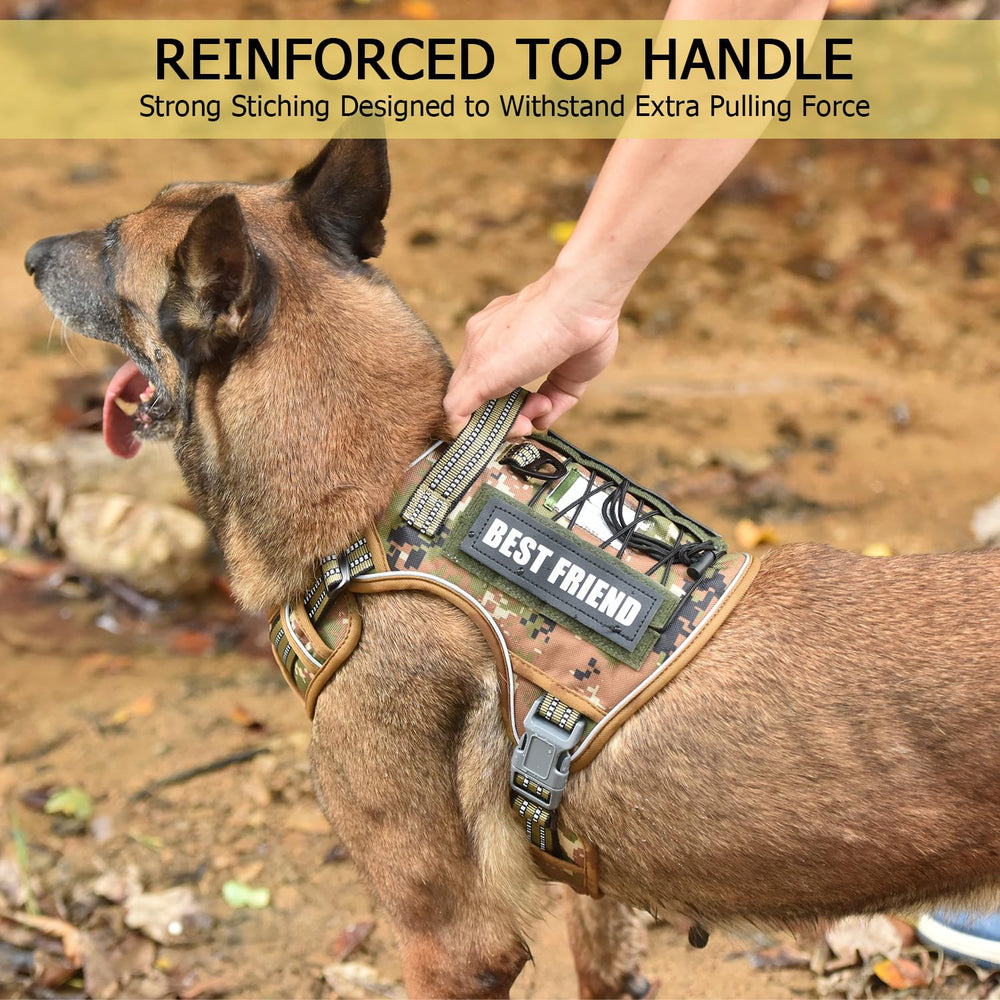 PET MARVEL Tactical Dog Harness camouflage reflective strip enhances visibility during dusk walks.