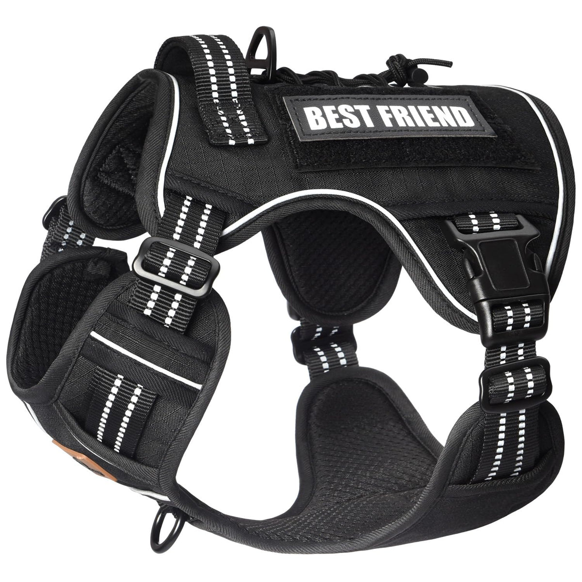 PET MARVEL Tactical dog harness shoulder adjustment for secure, comfortable fit during walks.