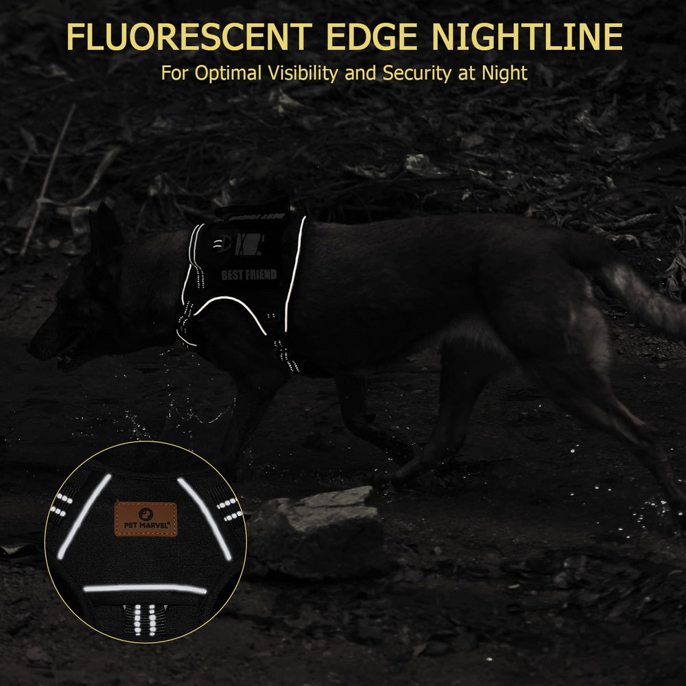 PET MARVEL Tactical harness safety reflective strip improves evening visibility.