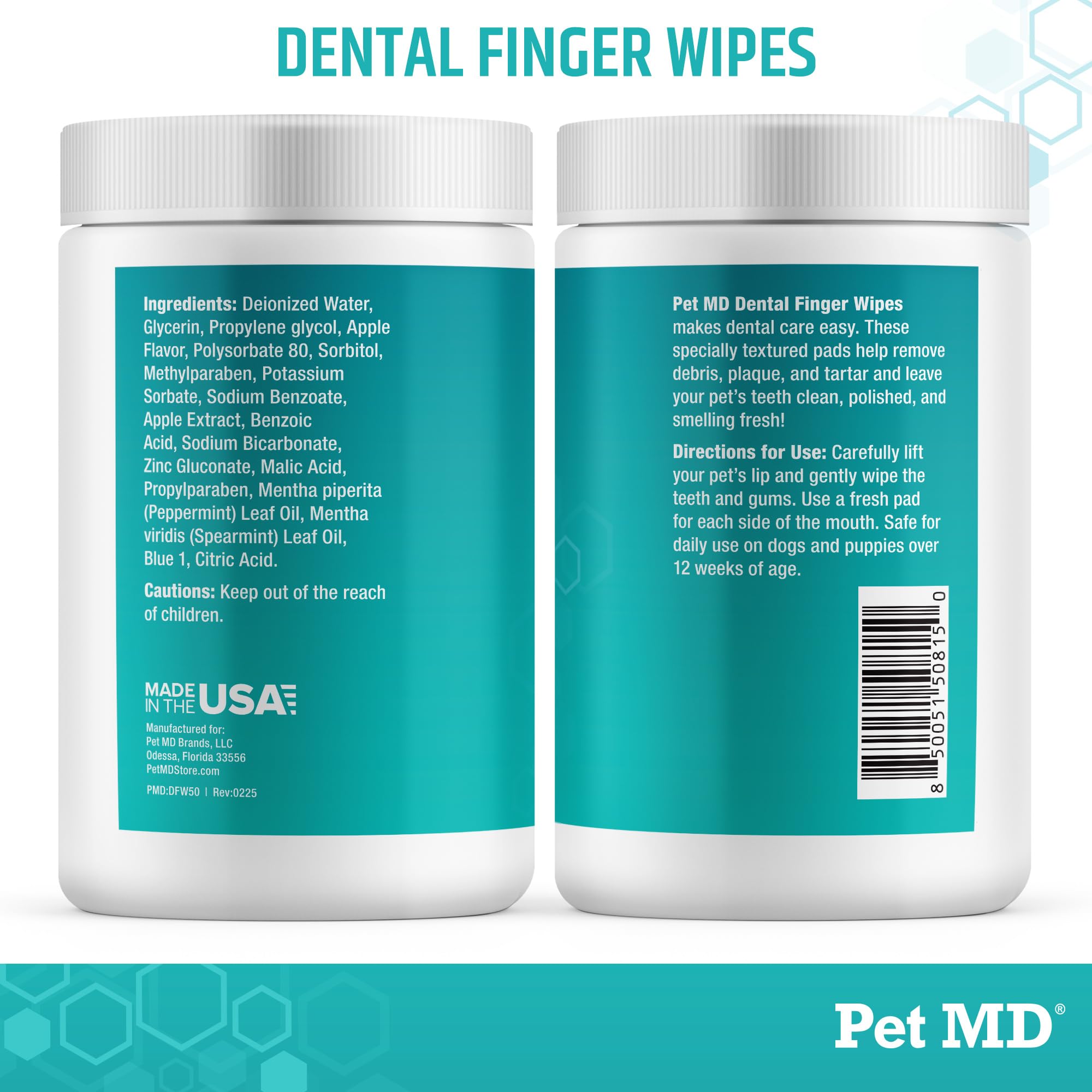 Pet MD 50-count dog wipes for daily oral care