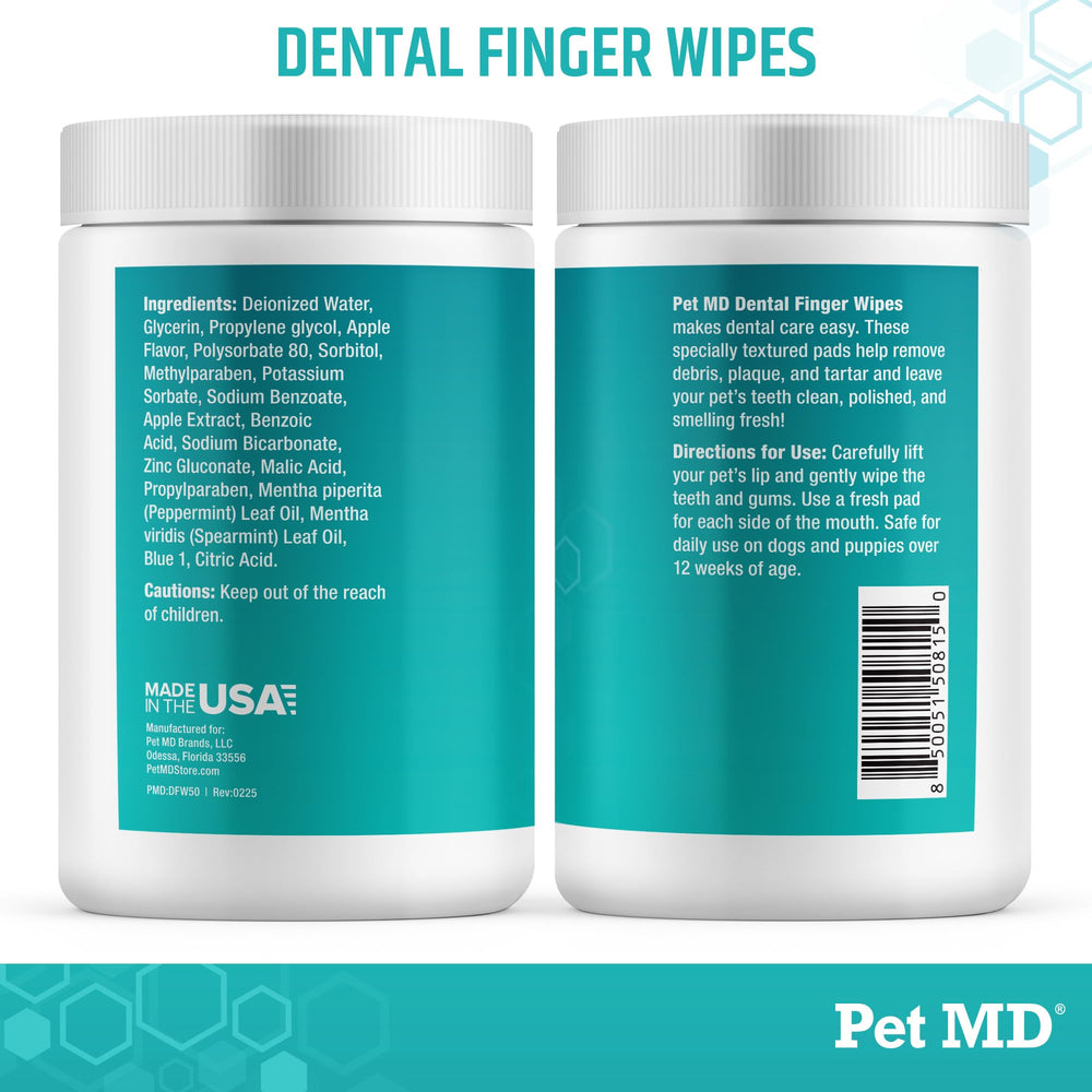 Pet MD 50-count dog wipes for daily oral care