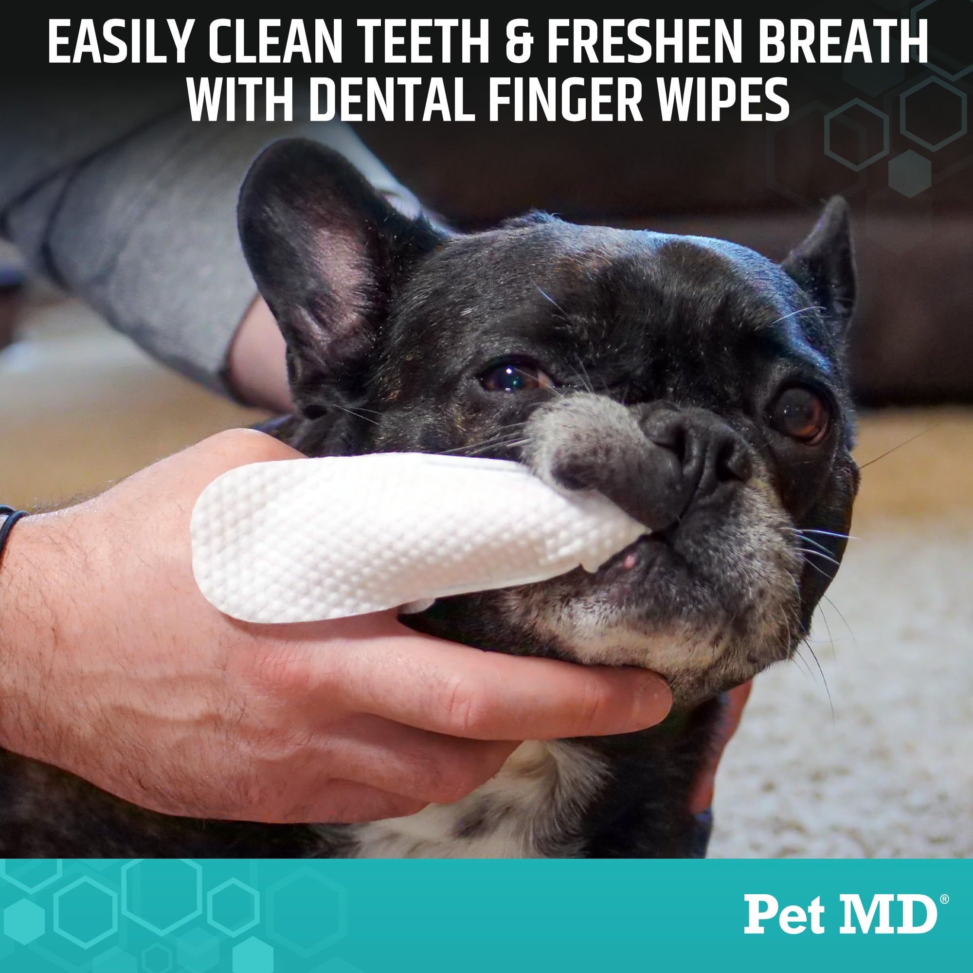 Pet MD dog dental finger wipes textured surface for brushing-like cleaning