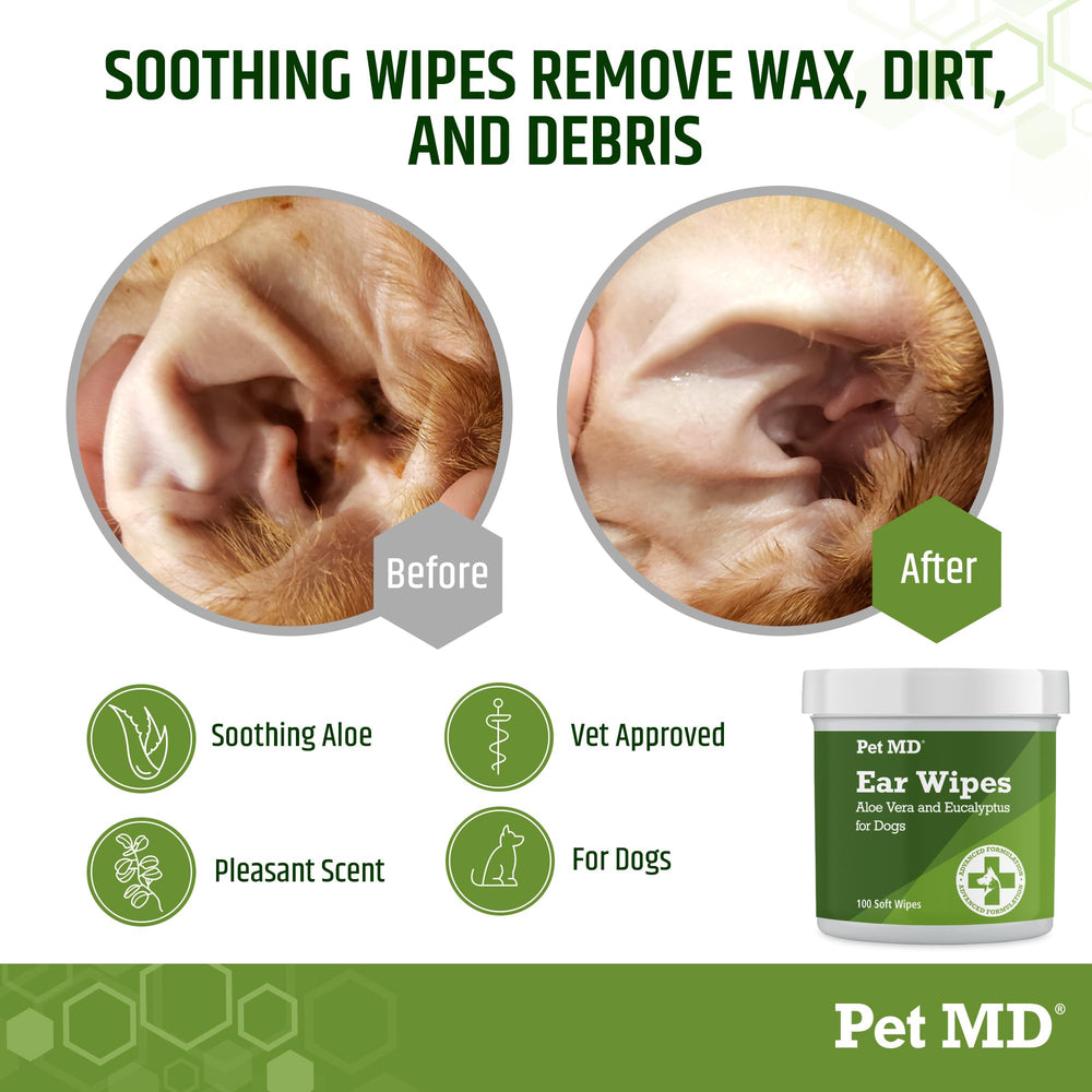 Pet MD dog ear wipes closeup showing disposable wipes