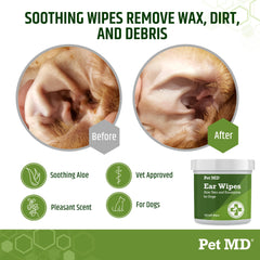 Pet MD dog ear wipes closeup showing disposable wipes