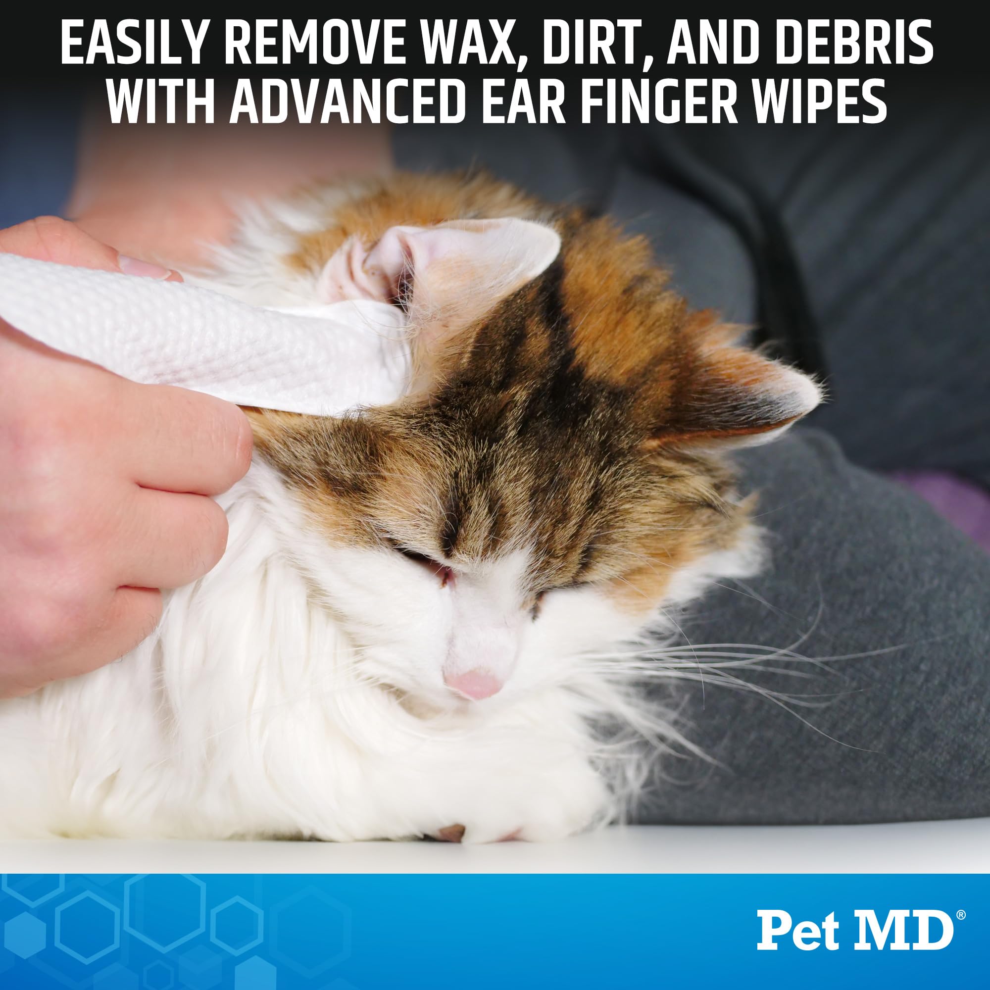 Pet MD ear cleaner wipes for dogs and cats, quick hygiene.