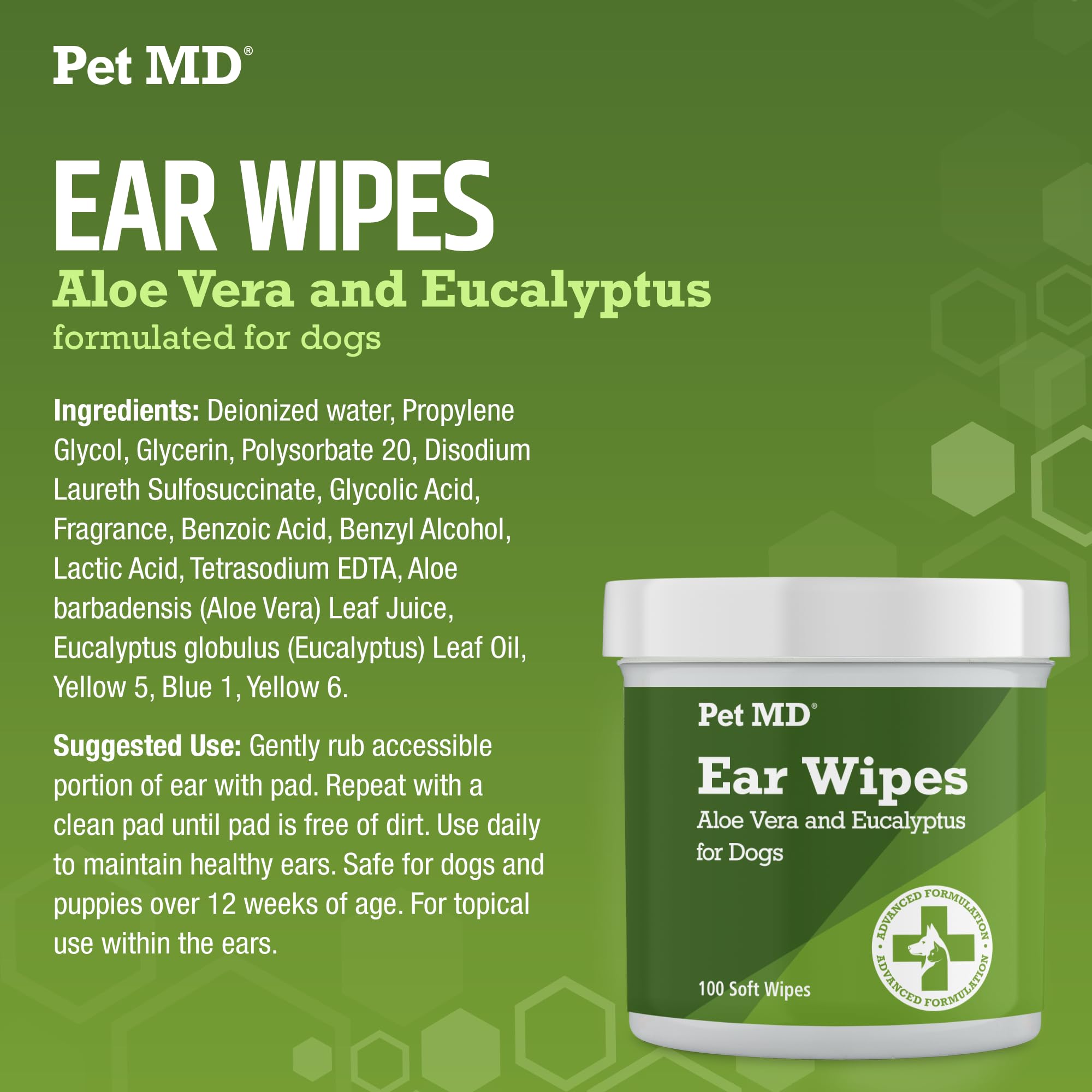 Pet MD ear wipes removing debris from the ear area