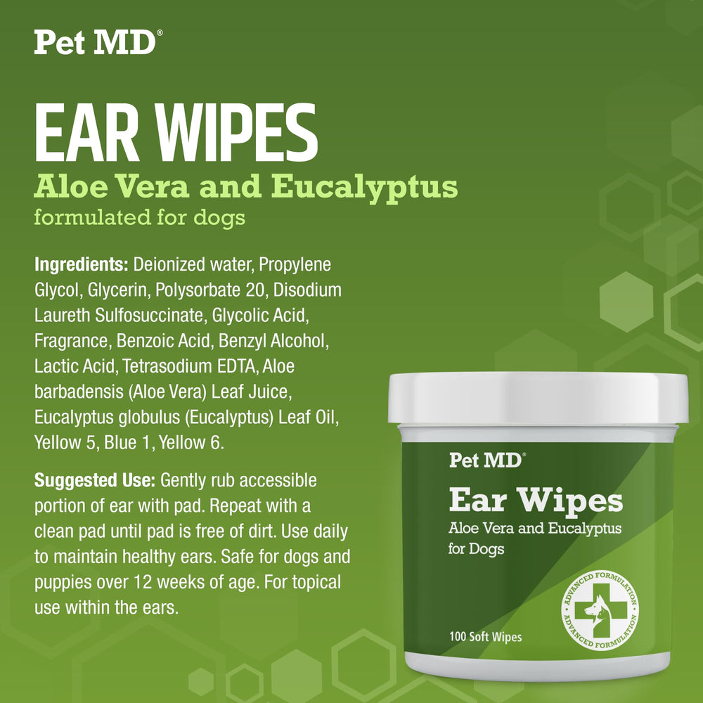 Pet MD ear wipes removing debris from the ear area