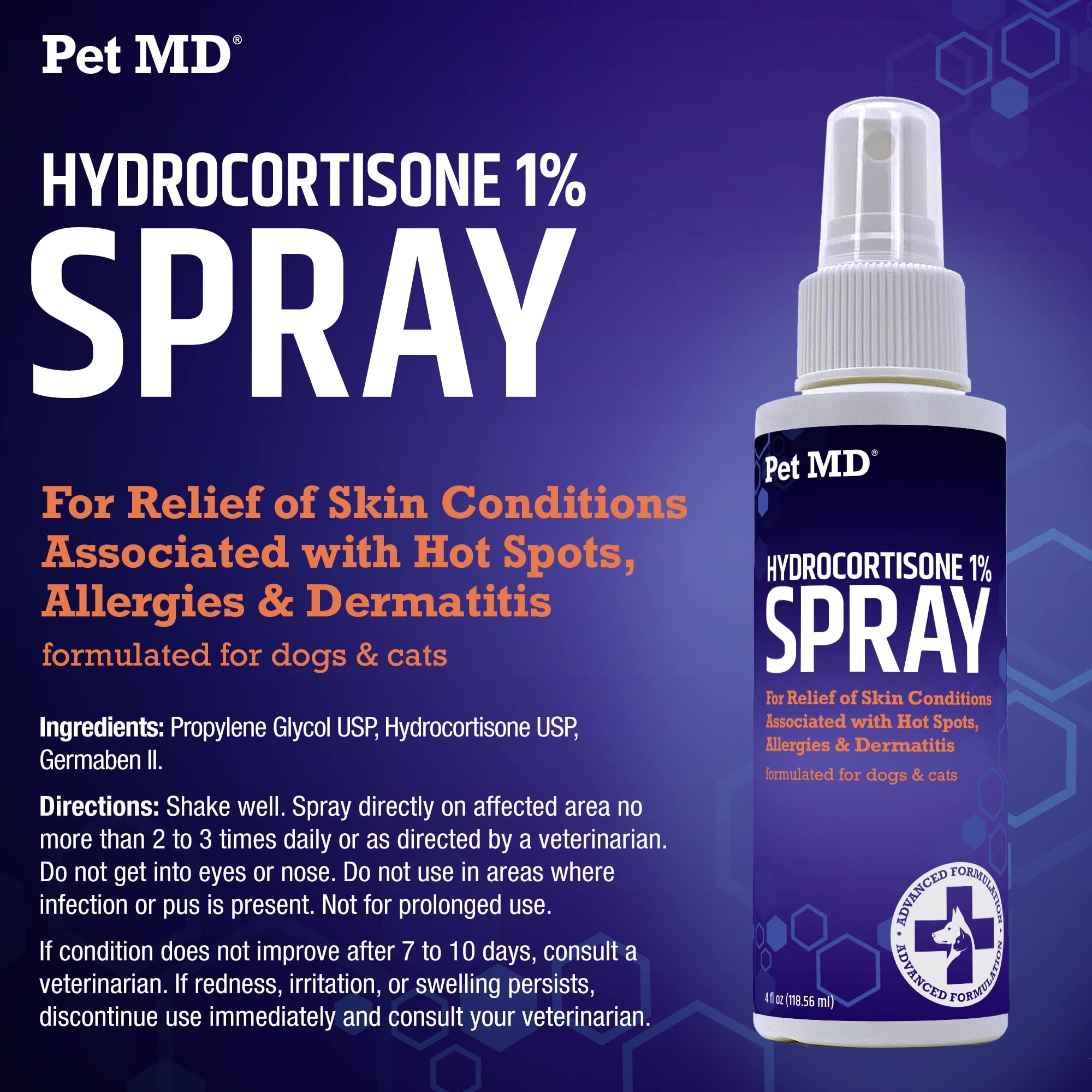 Pet MD Hydrocortisone spray USA-made packaging highlights quality controls