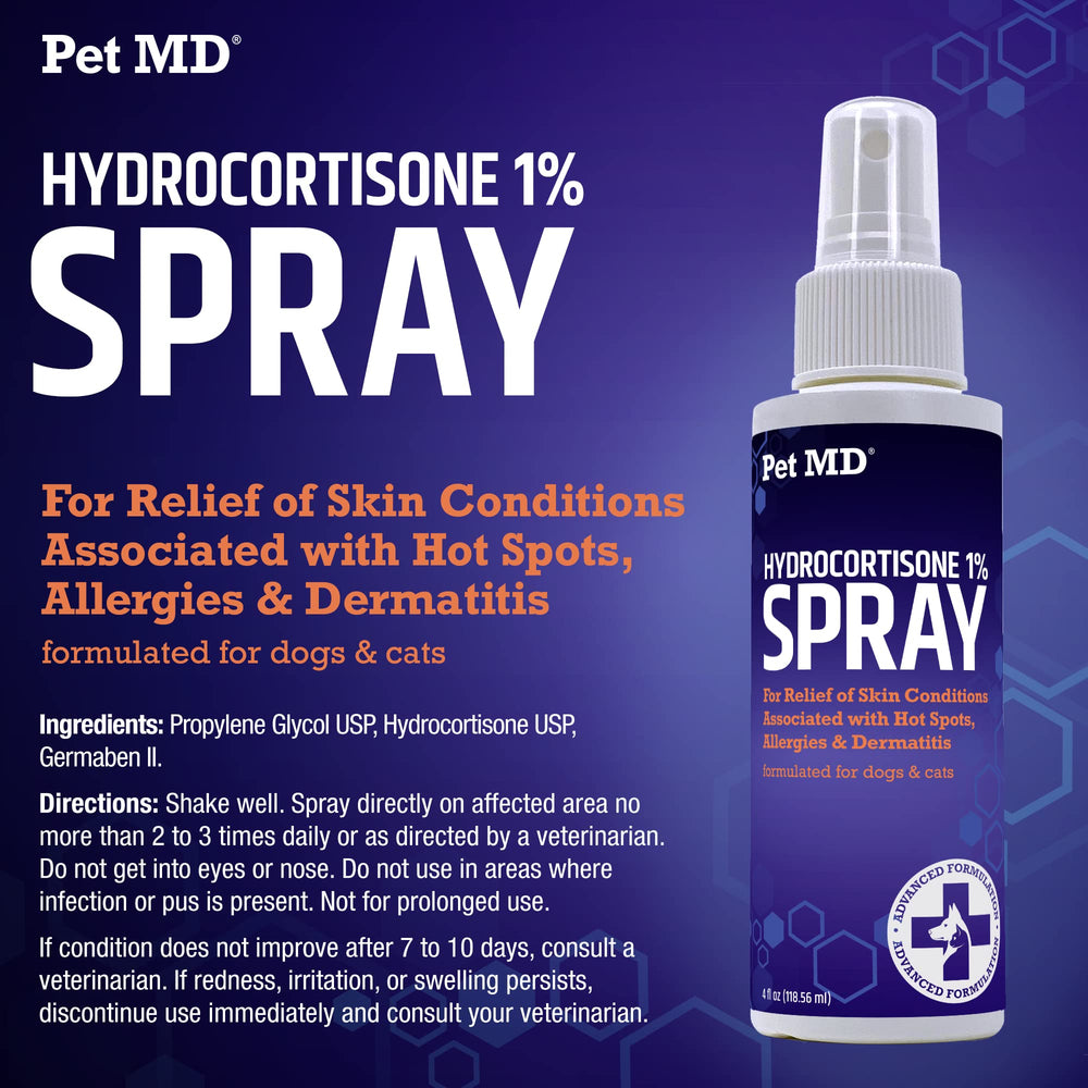 Pet MD Hydrocortisone spray USA-made packaging highlights quality controls