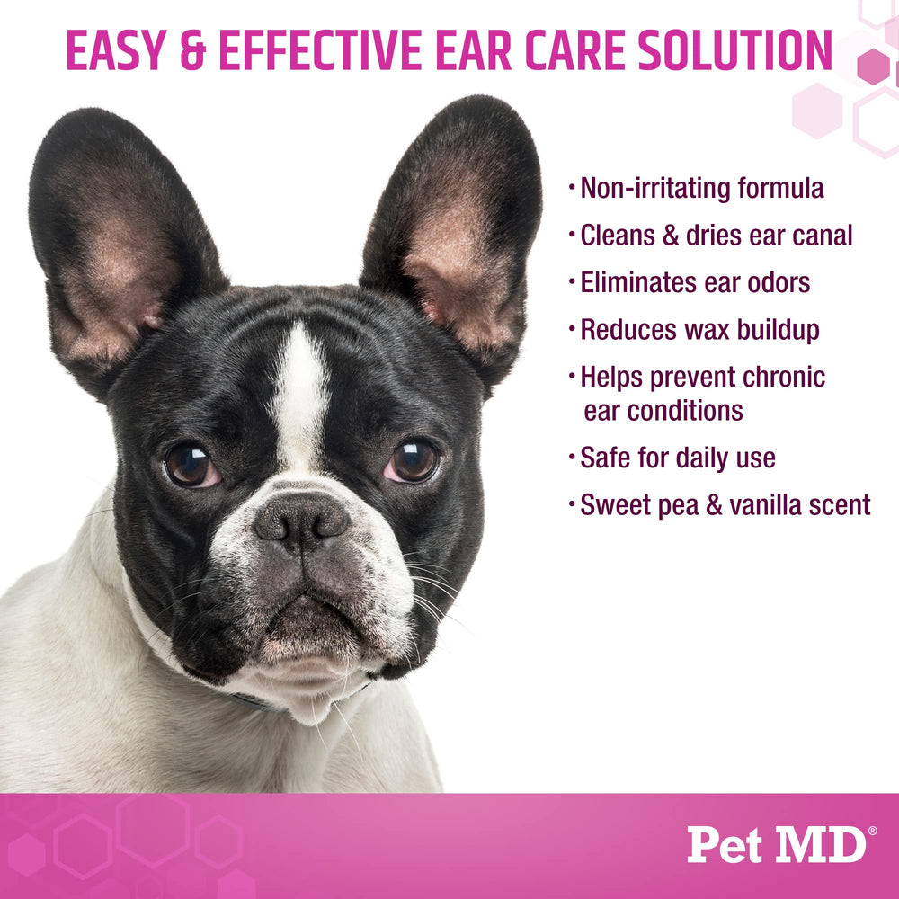 Pet MD Otic-Clean cat ear solution closeup—deodorizing action for clean, fresh ears.