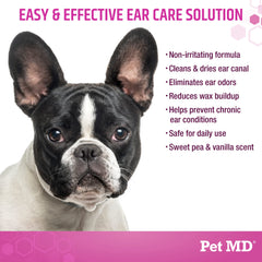 Pet MD Otic-Clean cat ear solution closeup—deodorizing action for clean, fresh ears.