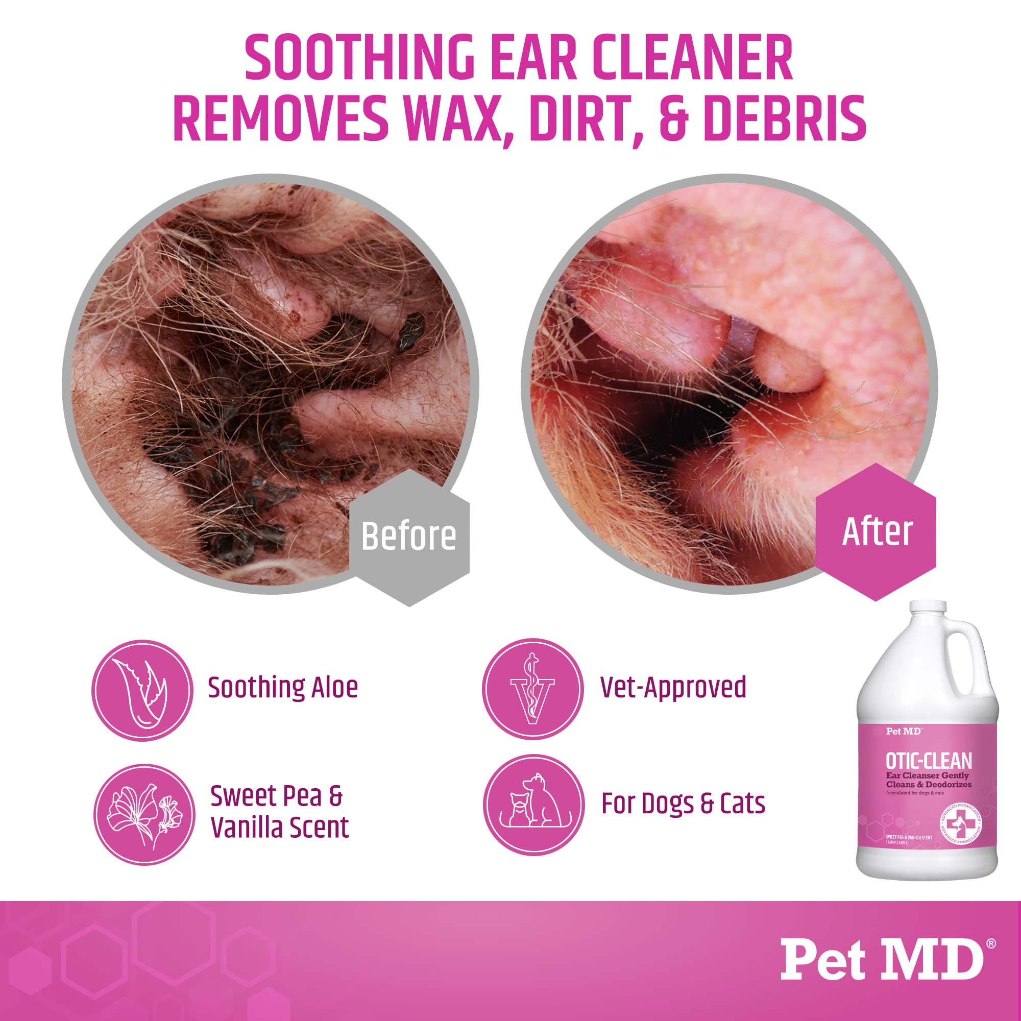 Pet MD Otic-Clean dog ear solution being applied—gentle cleansing for irritated ears.