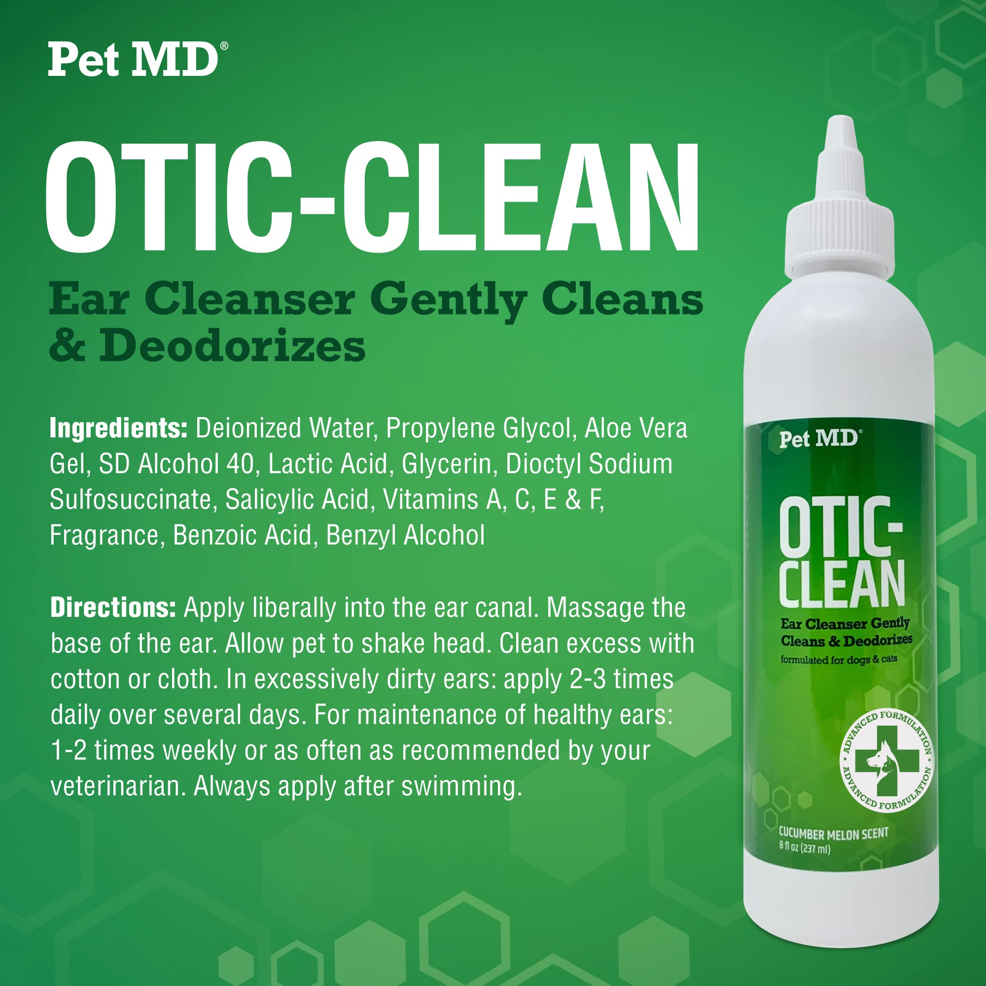 Pet MD Otic Clean cucumber melon scent — helps ears feel fresh and inviting.