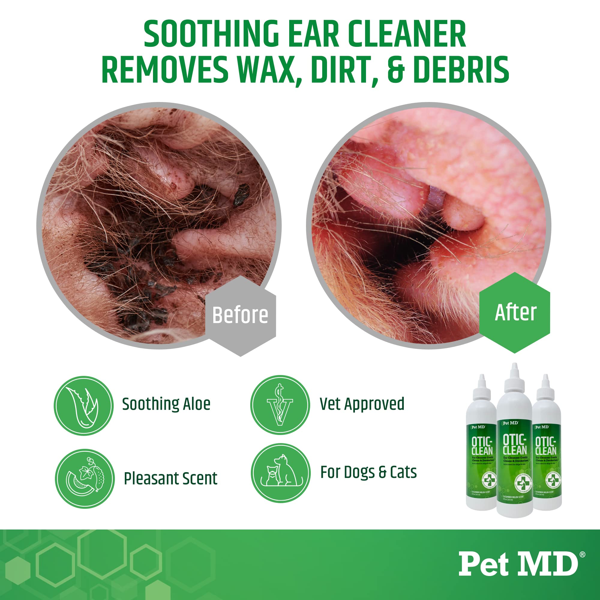 Pet MD Otic Clean ear cleaner label — Aloe Vera formula for mild cleansing.