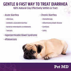 Pet MD Stool-Fix powder sprinkled over pet meals for GI support.
