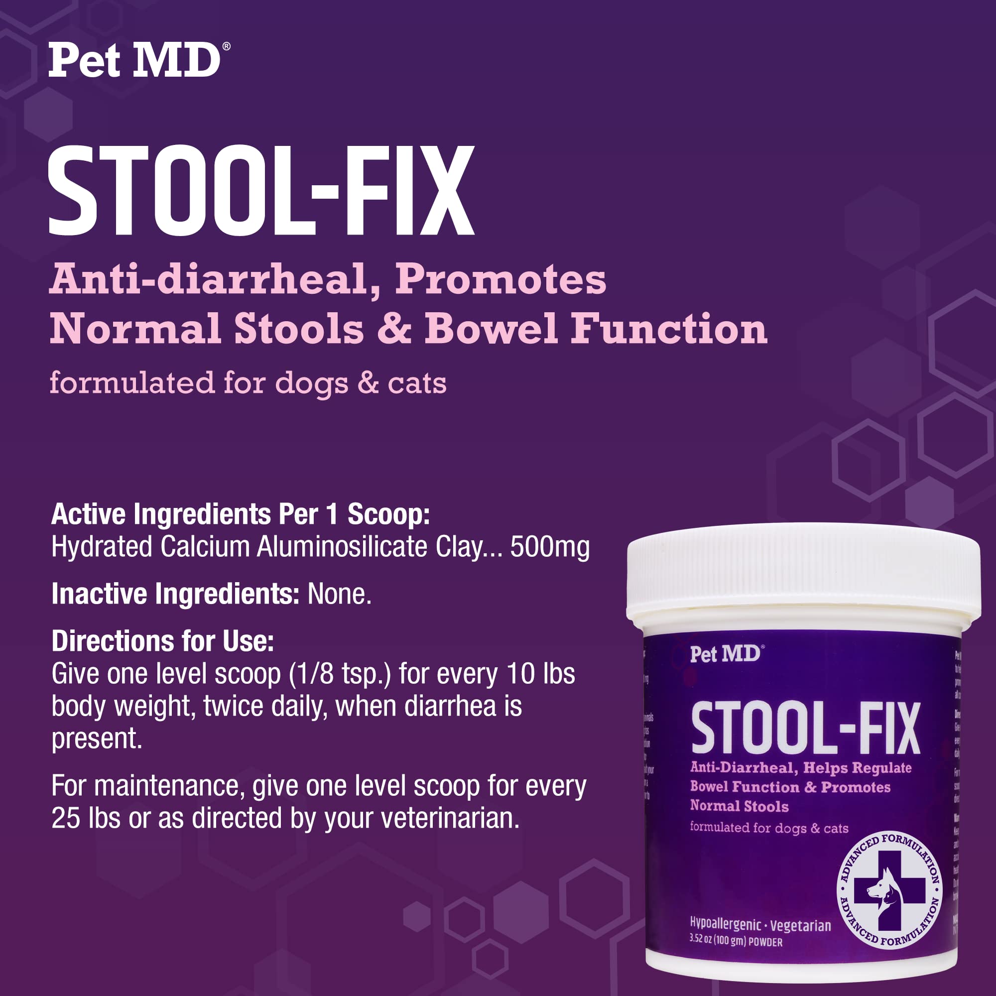 Pet MD Stool-Fix produced in USA facilities with strict quality controls.