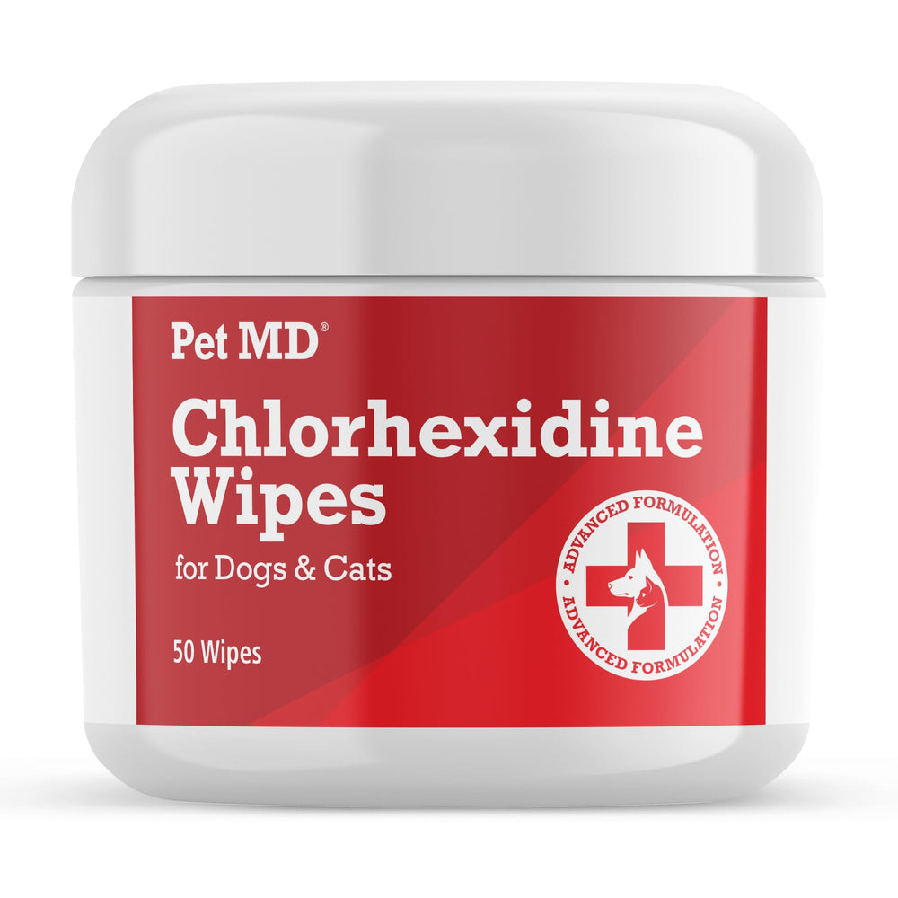 Pet MD toallitas tópicas para limpieza suave con aloe en gatos y perros.