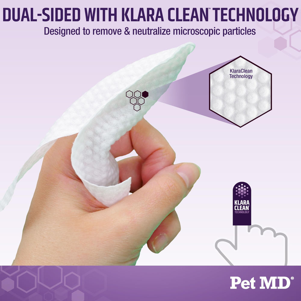 Pet MD Tris Ear Finger Wipes gentle cleaning for sensitive ears.
