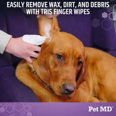 Pet MD Tris Ear Finger Wipes packaging 50ct for easy daily ear care.