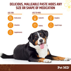 Pet MD wrap-a-pill paste wrapped around a pill for painless administration