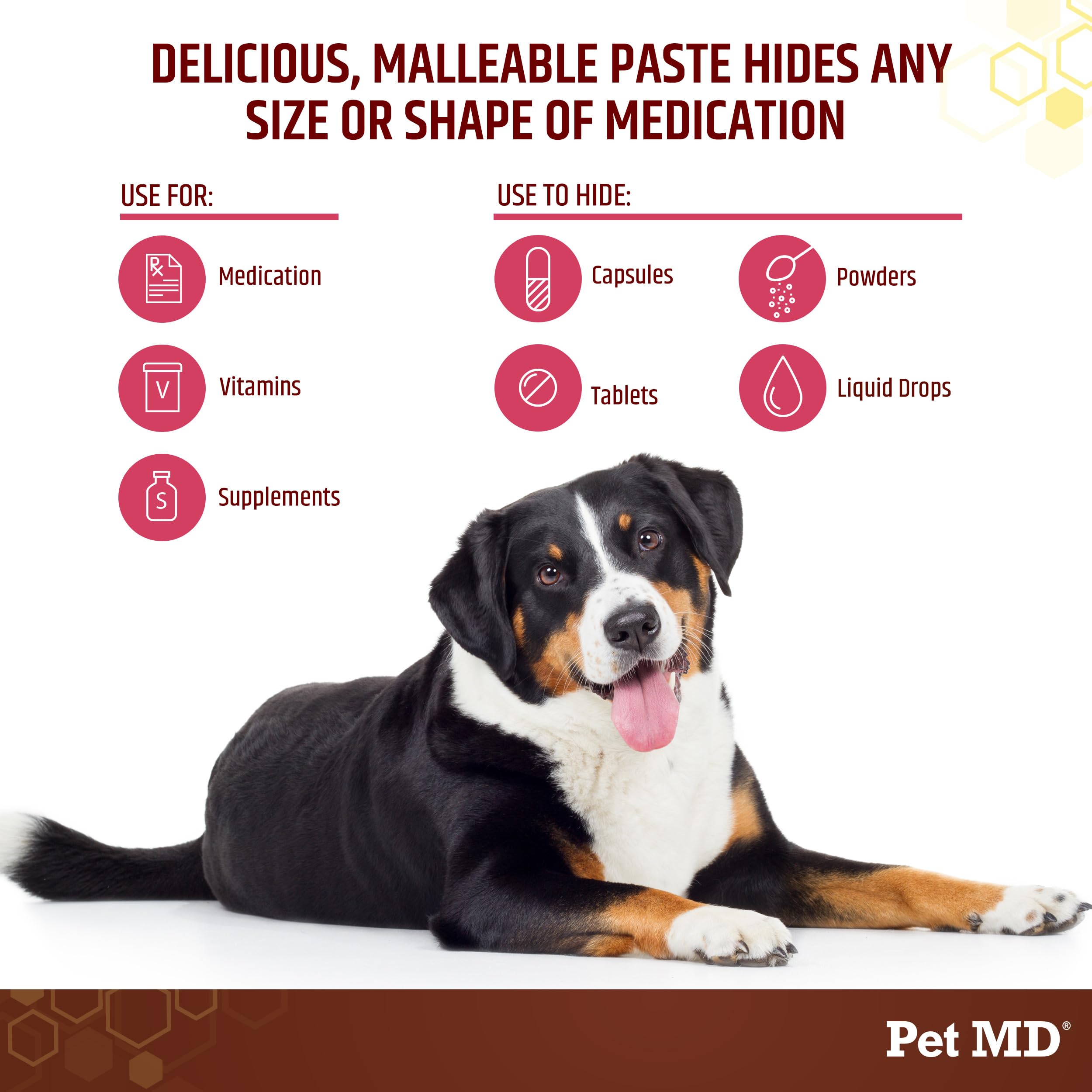 Pet MD Wrap-A-Pill putty texture demonstrates moldable paste for any pill size.