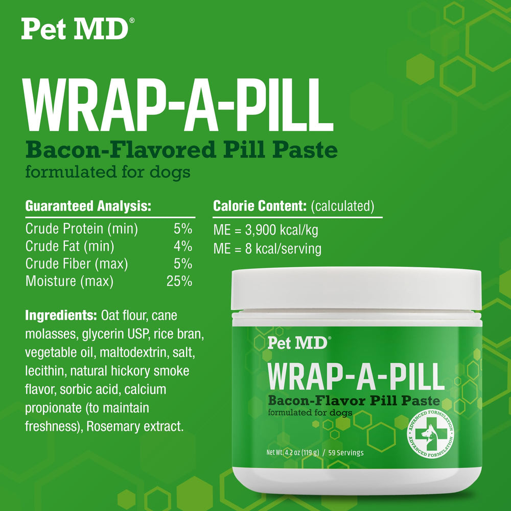 Pet MD Wrap dosage-control-paste emphasizes a low-calorie option to stay on track