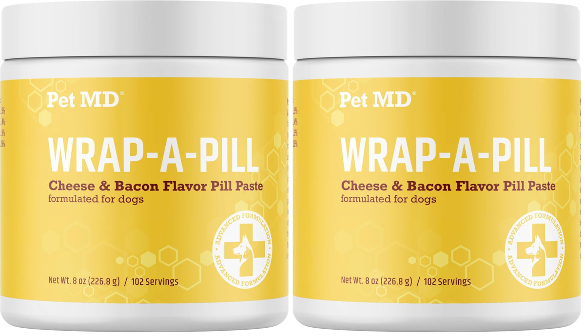 Pet MD Wrap outer-pack displays two 8 oz pill pastes for easy storage