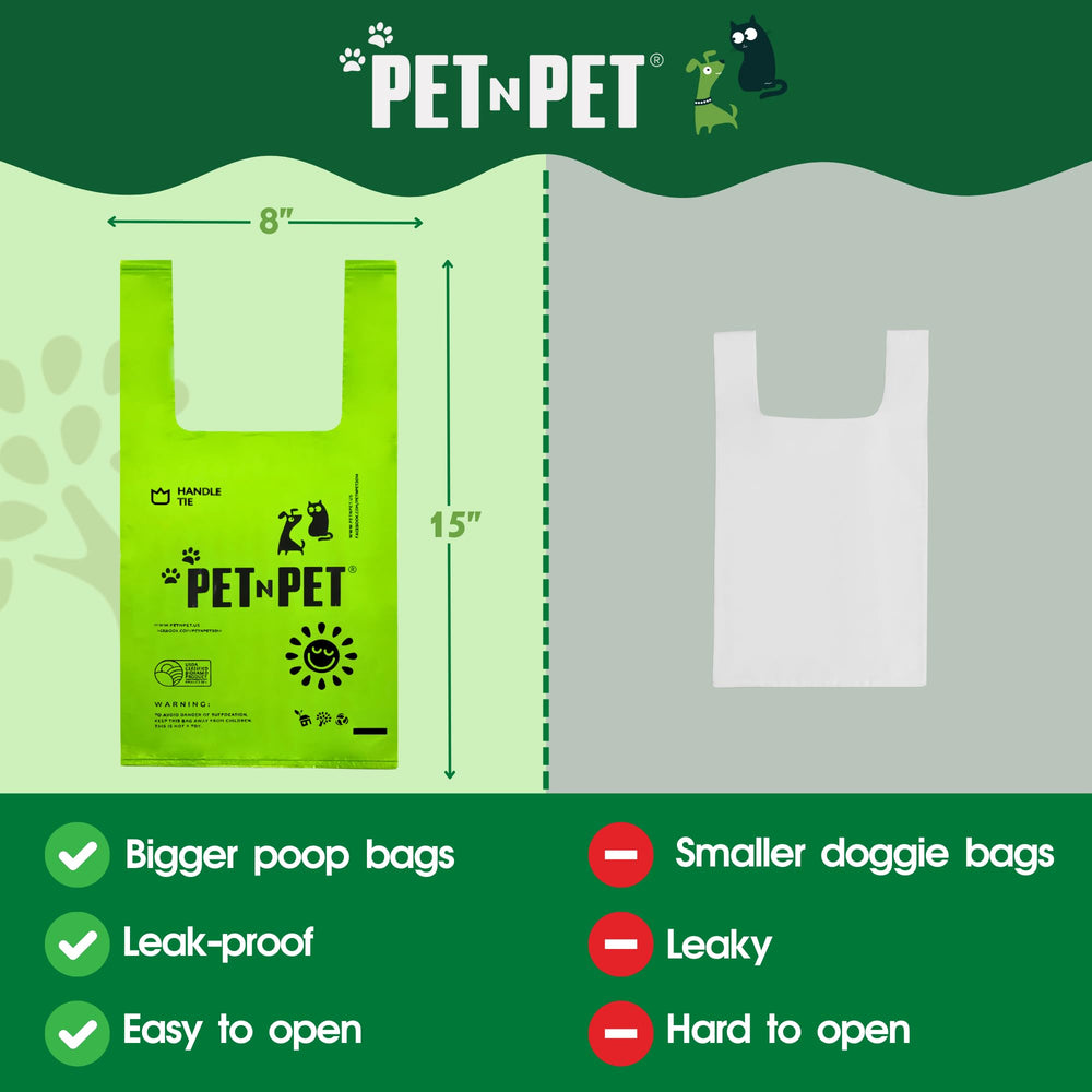 PET N PET 8x15 leak-proof bags with easy tie handles.