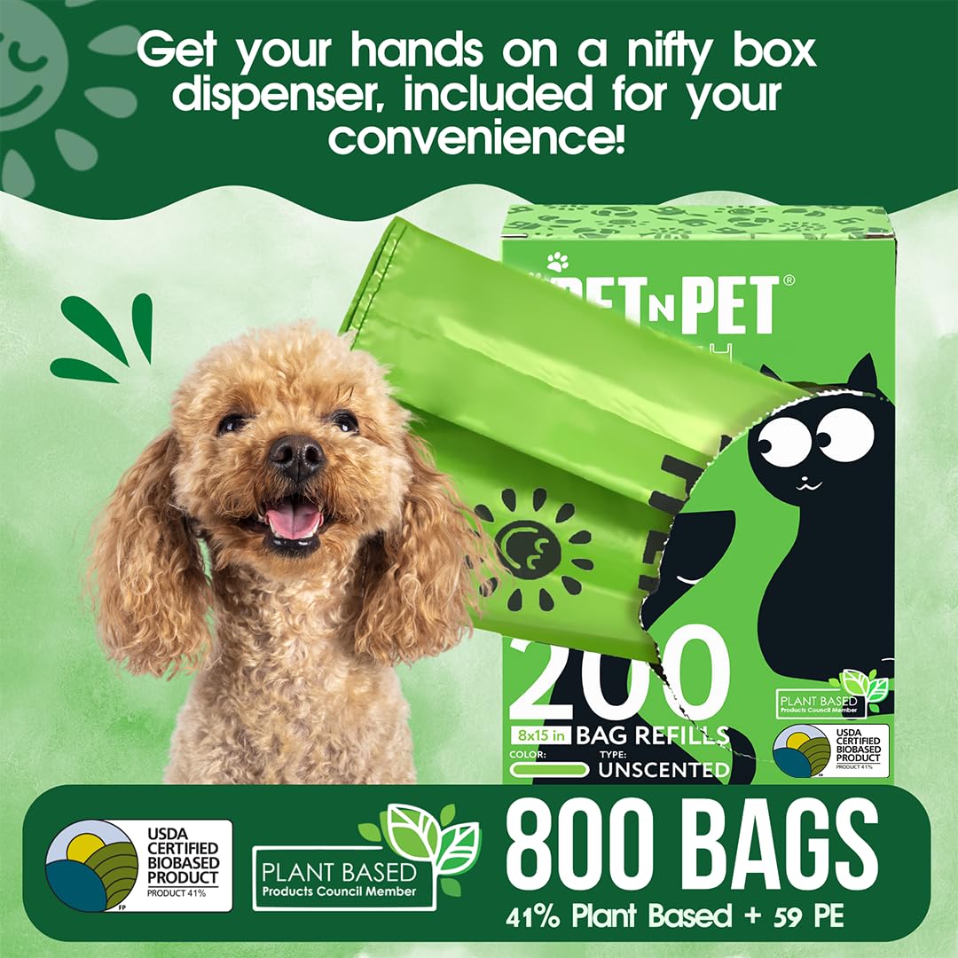 PET N PET dog poop bags showing secure tie handles for disposal.